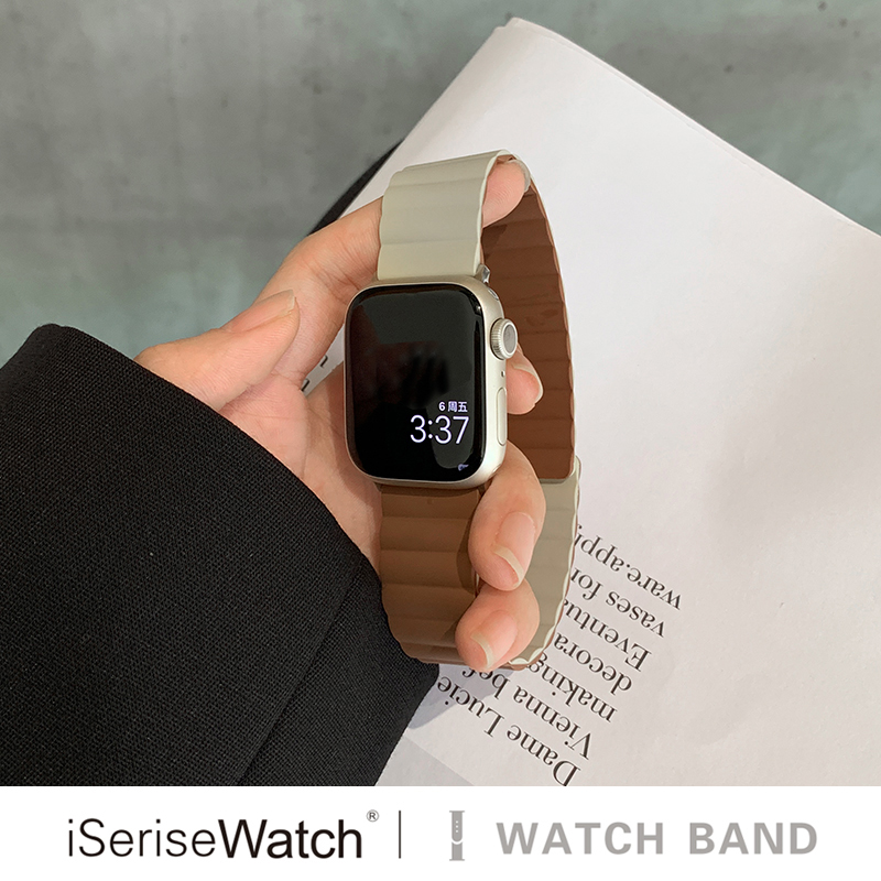 iserisewatch适用applewatch s9表带苹果手表s7iwatch s8硅胶双色高级创意运动45/41m