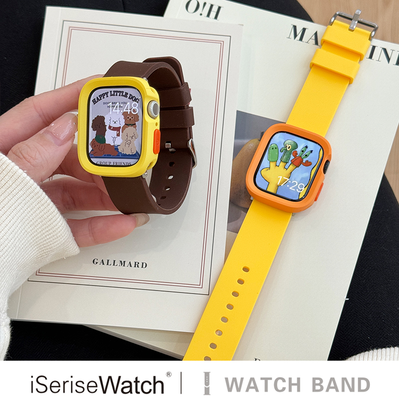 iserisewatch适用于applewatch苹果手表s9表带硅胶男女款iwatch41mm撞色s8高级小众夏天创意
