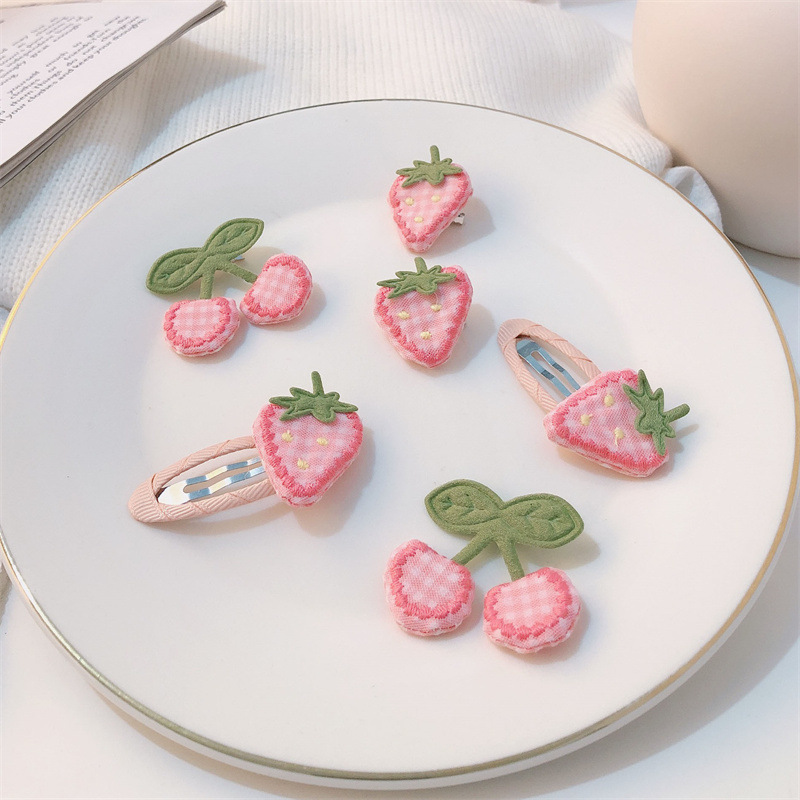 粉色草莓樱桃布艺bb夹可爱甜美少女心刘海夹水果发饰学生边夹女