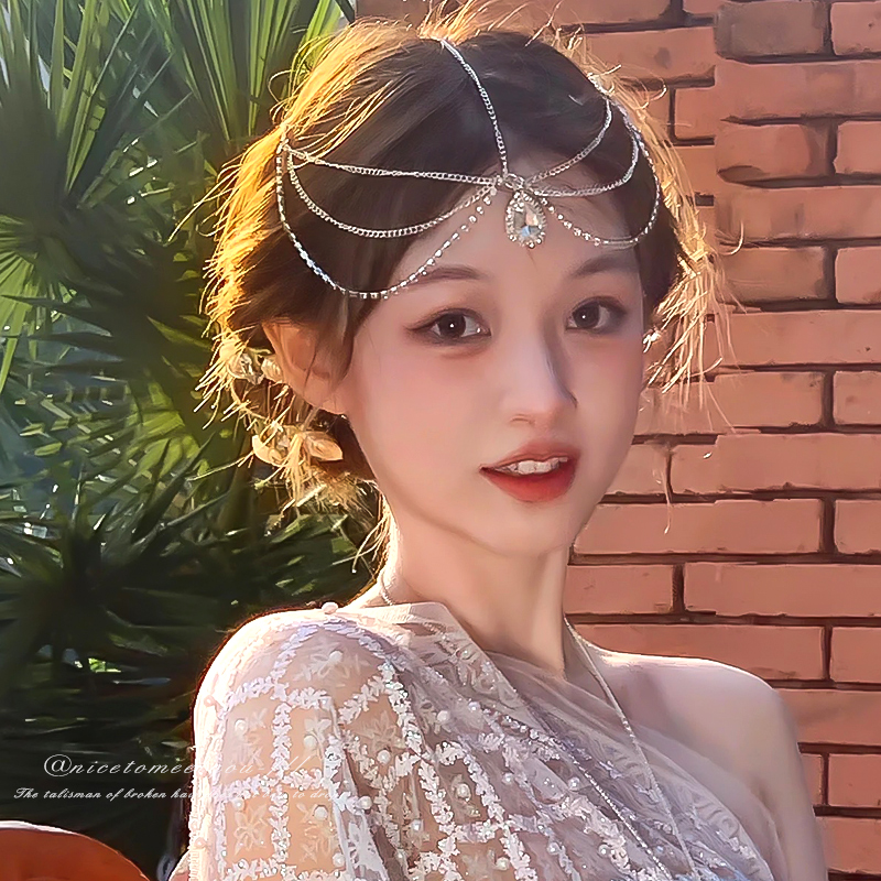 森系仙美头饰眉心坠女夏季水钻额头链子项链异域风情流苏服装配饰