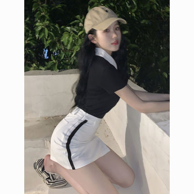 韩版高尔夫球服装女polo领短款t恤高腰紧身气质包臀短裙休闲套装