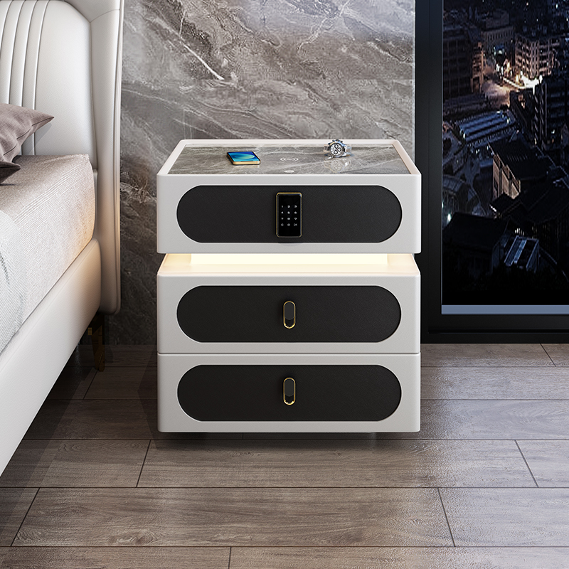 新款智能床头柜三层现代简约多功能带密码锁音响感应灯无线充柜子