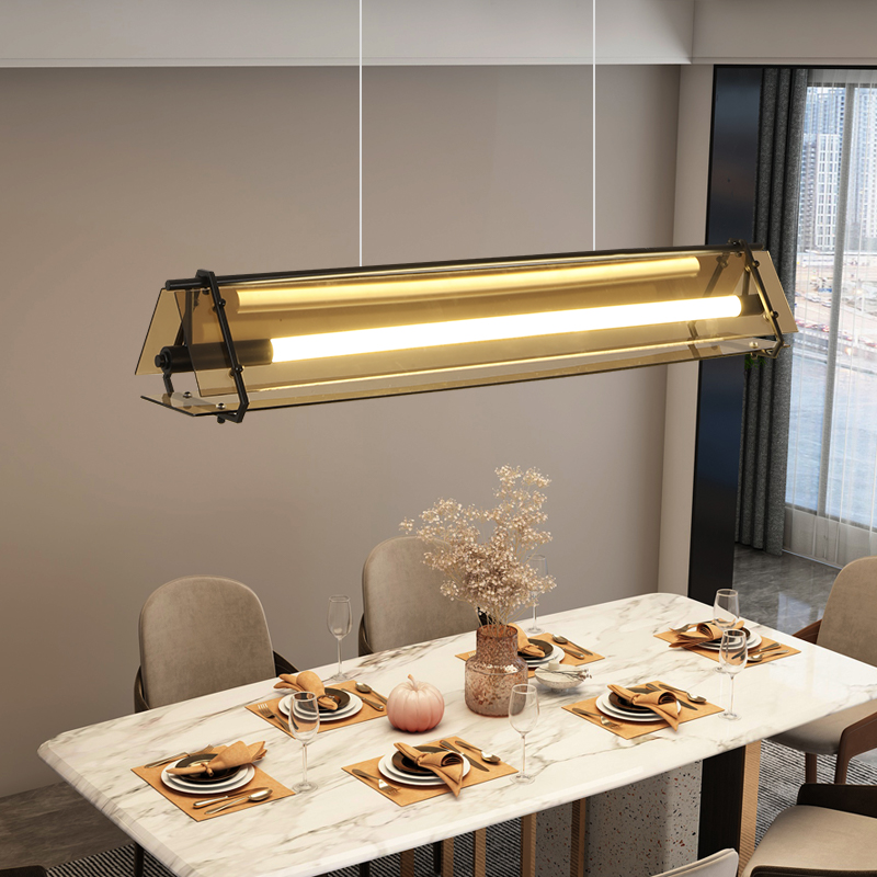 设计师餐厅吊灯北欧简约餐桌吧台咖啡店创意一字长条工业风玻璃灯
