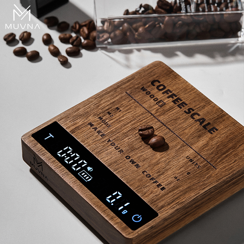 MUVNA慕威纳 意式咖啡豆胡桃木电子秤家用手冲咖啡专用精准计时称