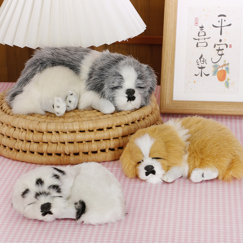 仿真狗狗会叫毛绒玩具静态动物模型桌面摆件生日礼物儿童玩偶睡狗