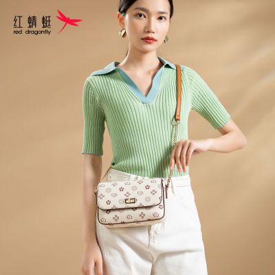 红蜻蜓包包白色老花包小方包单肩斜挎包2024新款女包百搭迷你小包