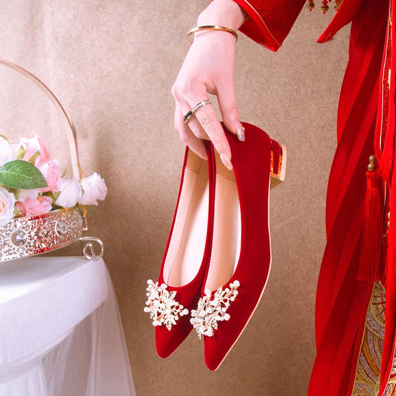 小众婚鞋新娘鞋2024年新款红色高跟鞋秀禾结婚鞋婚纱两穿不累脚