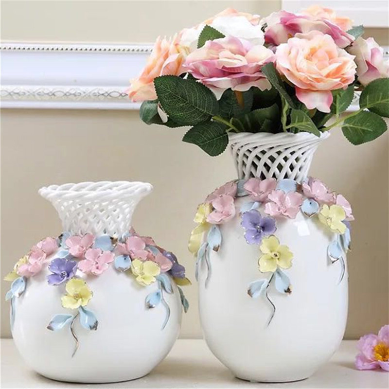 干花花瓶陶瓷欧式清新简约彩色花家居装饰品水培插花客厅桌面摆件