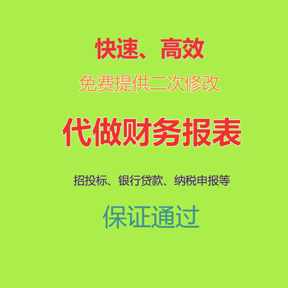 代做企业各类财务报表招投标银行贷款申报税年检资产负债利润表表