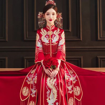 秀禾服新娘2022年新款结婚礼服中式婚纱敬酒服嫁衣缎面秀禾女春夏