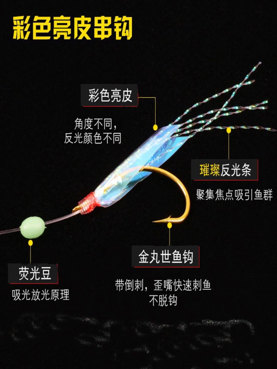 抛竿翘嘴白条仿生串钩钓组鱼皮红皮亮皮绿皮路亚假饵毛串虾皮鱼钩