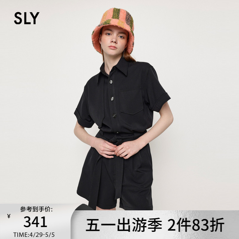 SLY 夏季新品日系简约风腰带收腰五分连体裤女030GSA33-4510