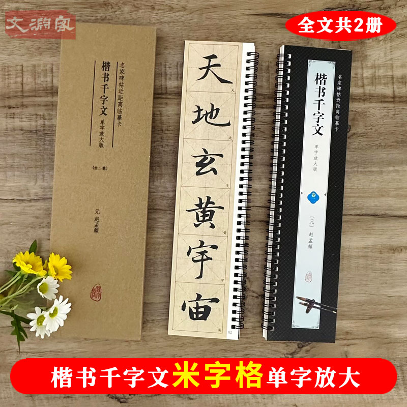 赵孟頫楷书千字文 名家碑帖近距离临摹字卡（2卷全文）原帖放大本米字格全文单字放大附简体旁注 赵体楷书书法毛笔练字帖 崇文