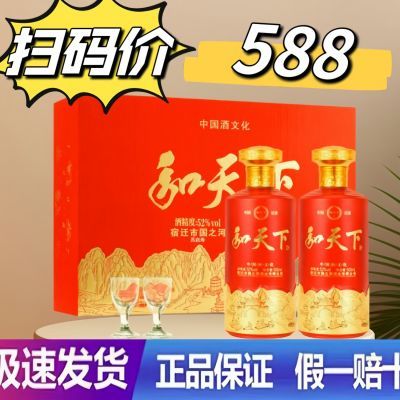 正品和天下52度浓香型白酒2瓶包装纯粮食酒水喜酒送礼批发婚宴酒