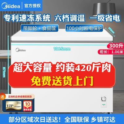 美的300升冰柜家用冷冻小型冷藏冷柜商用大容量节能冰箱一级能效