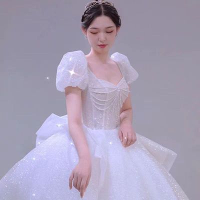 主婚纱2022新款新娘法式高级大码礼服小个子白色轻拖尾女重工齐地